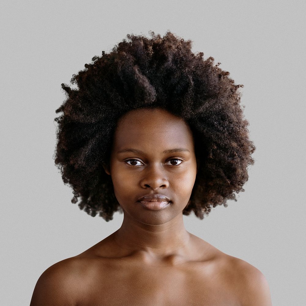 Beautiful naked black woman with afro hair social template