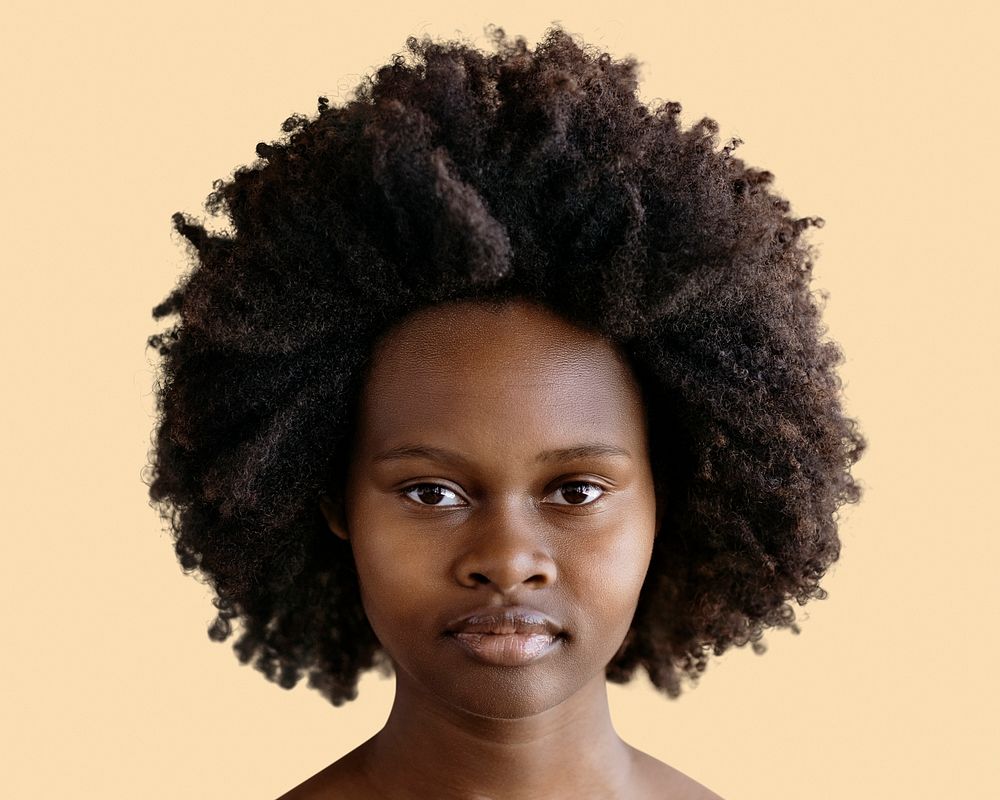 African woman face photography, afro hairstyle psd