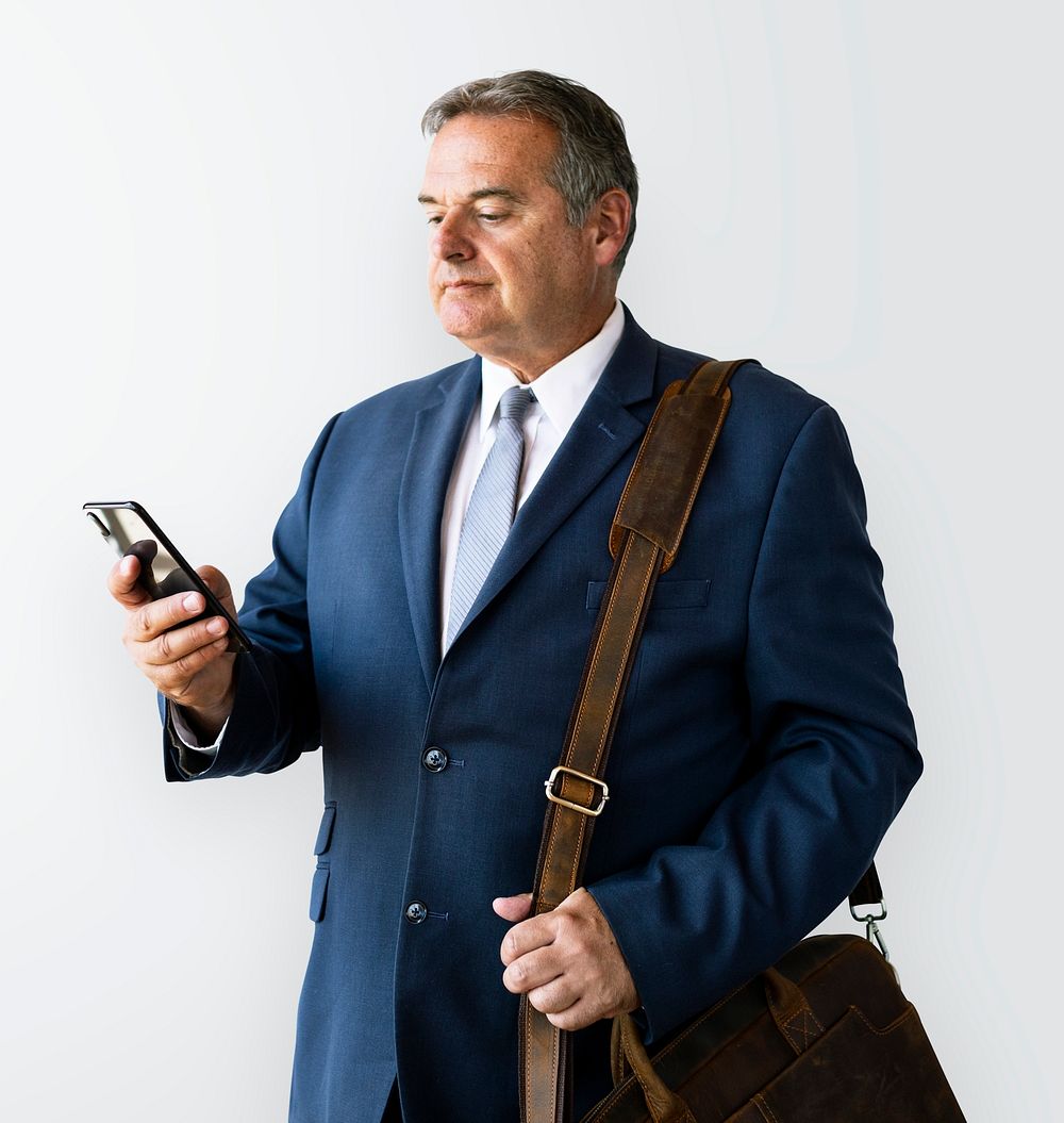 Closeup of a businessman using his phone mockup