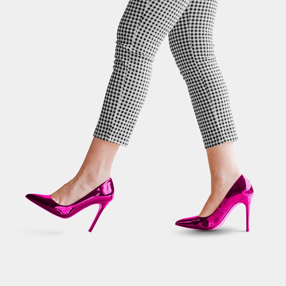 Fashionable woman wearing shiny pink heels social ads template