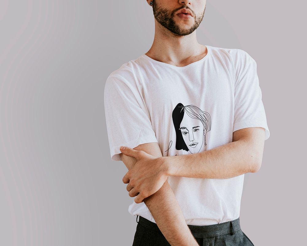 Bearded man in a white tee mockup