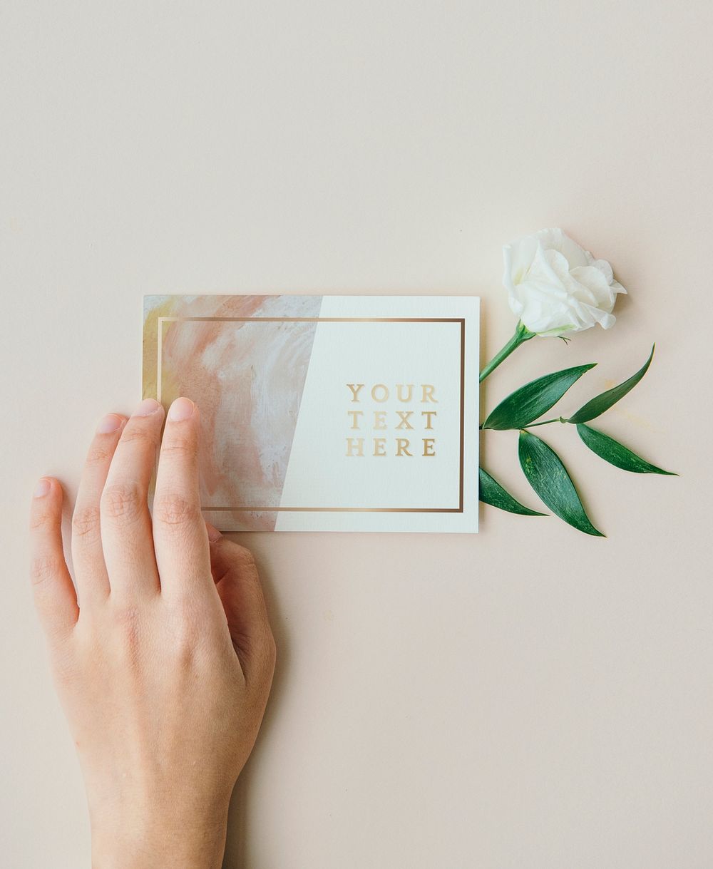 White lisianthus with a card mockup