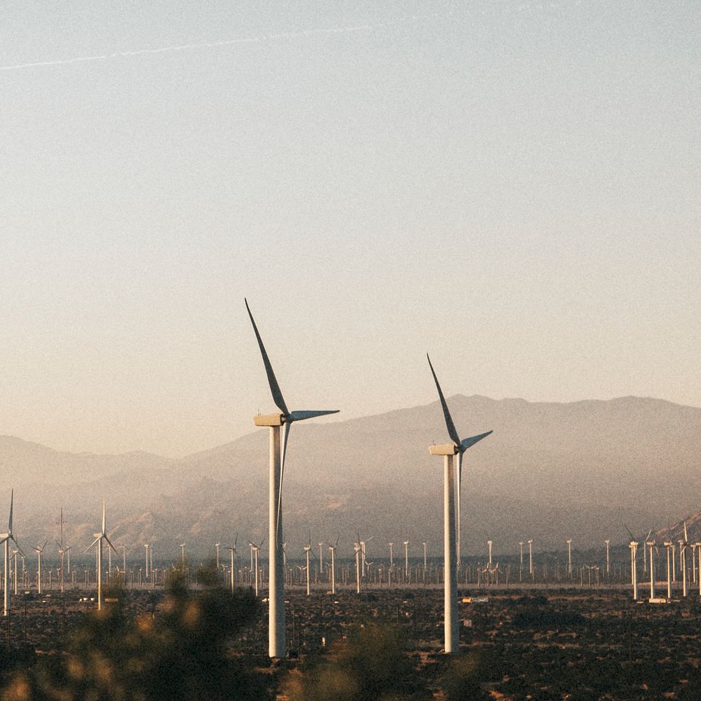 Wind turbines in the Palm Springs desert, USA