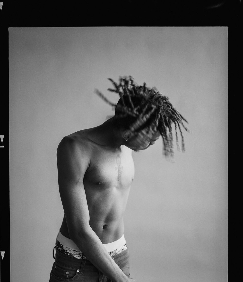 Black model in a studio photoshoot