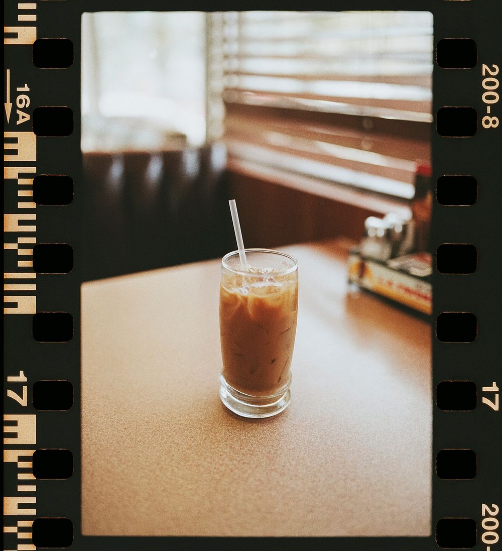 Iced coffee at the table in an American diner