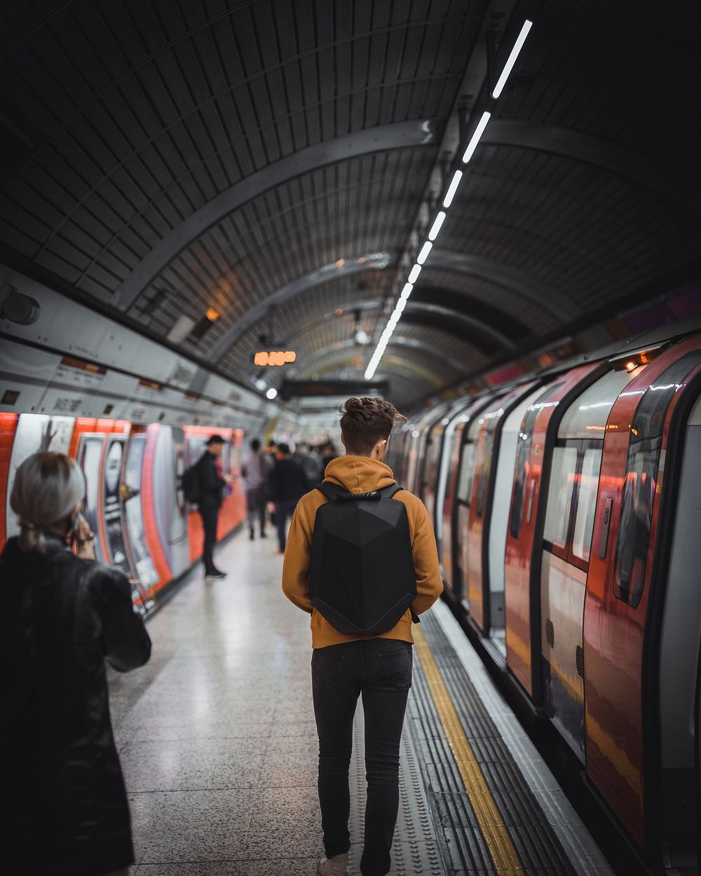 Man inside an underground tube in London