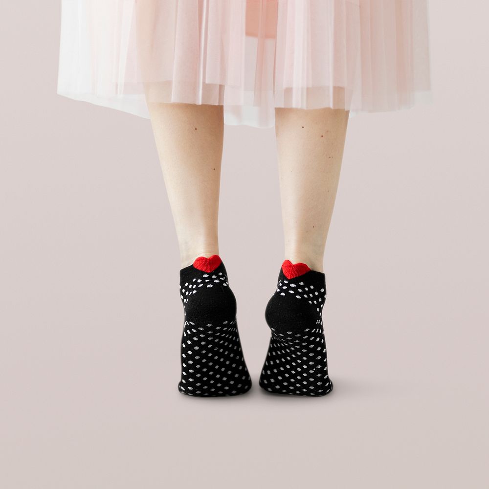 Woman in tip toes wearing black socks social ads template 