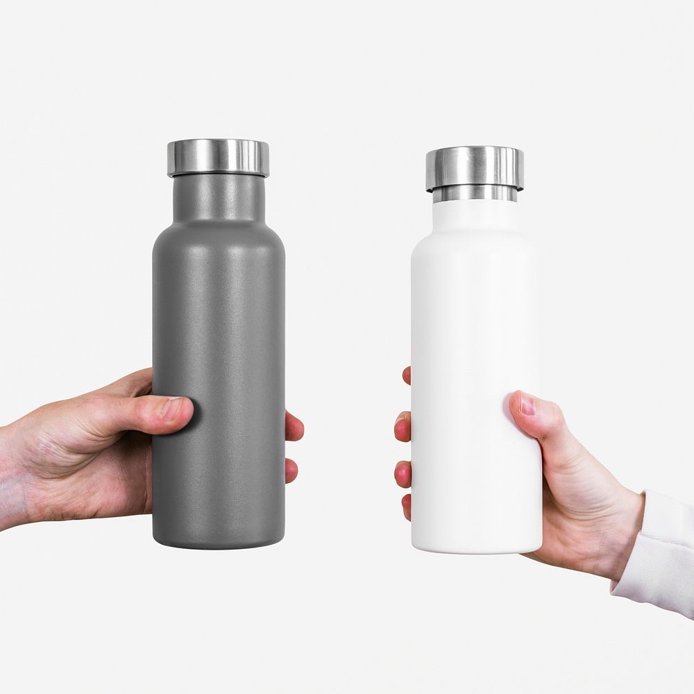 Gray and white water bottle mockups