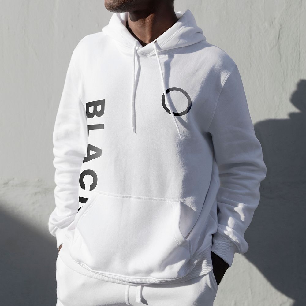 Black printed hoodie mockup psd white sportswear 