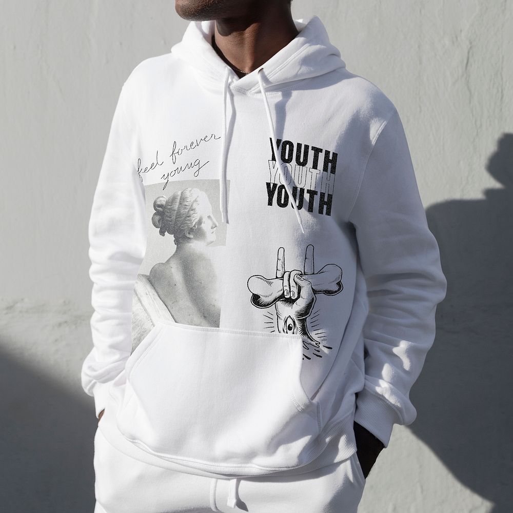 Youth printed hoodie mockup psd white sportswear 