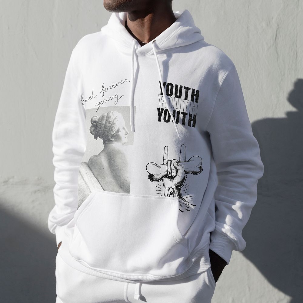Youth printed on white hoodie 