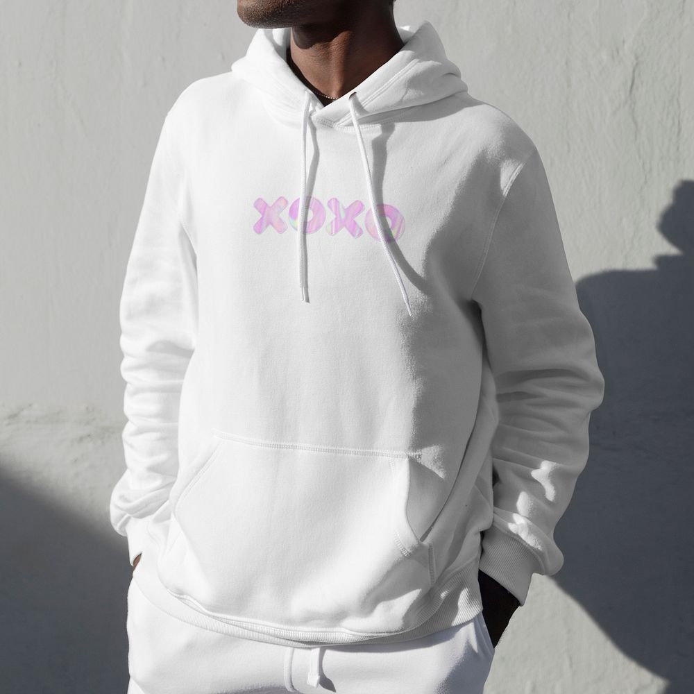 Xoxo printed hoodie mockup psd white sportswear 