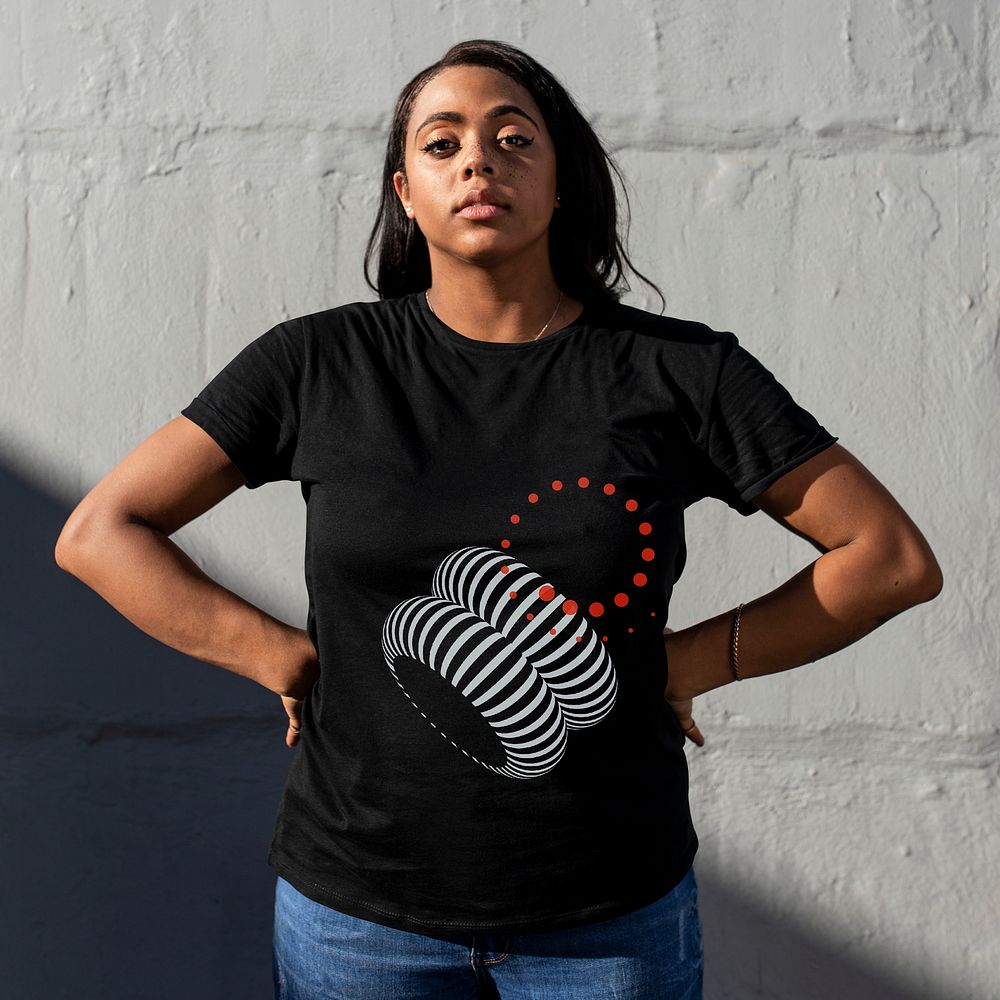 Printed black t-shirt mockup psd abstract illustration plus size womenswear