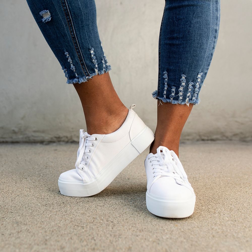 White canvas sneakers mockup file women&rsquo;s shoes apparel shoot