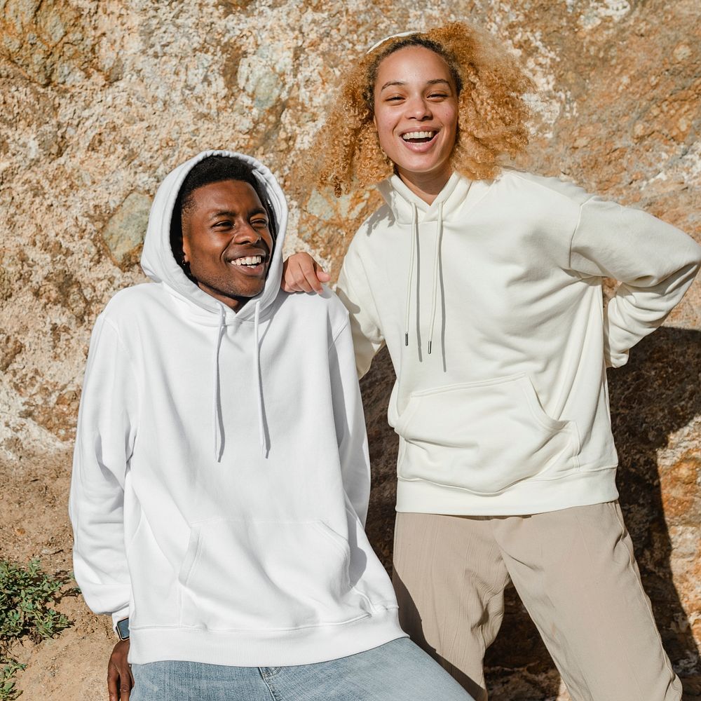 Simple hoodie psd mockup men and women apparel outdoor shoot