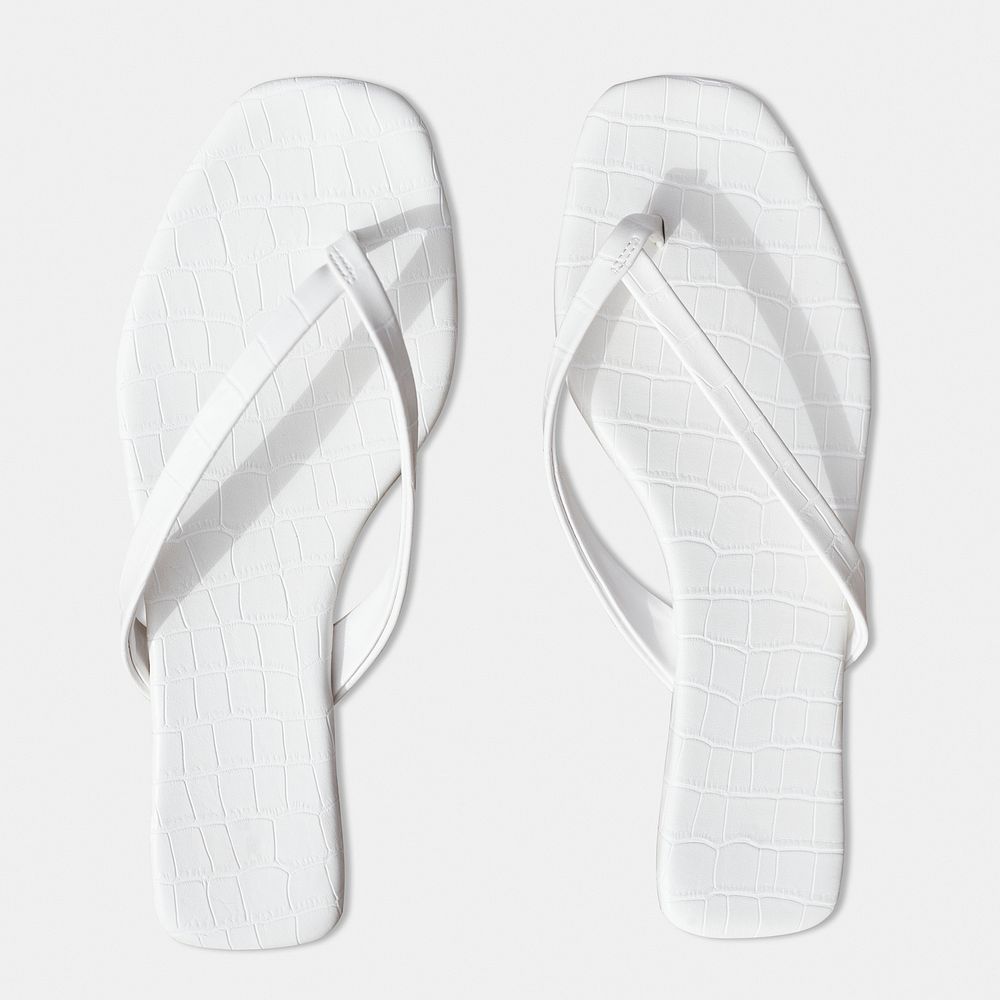 Beach sandals mockup psd white summer fashion aerial view