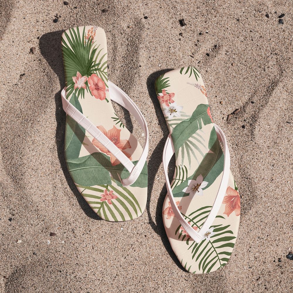 Beach sandals mockup psd summer fashion aerial view