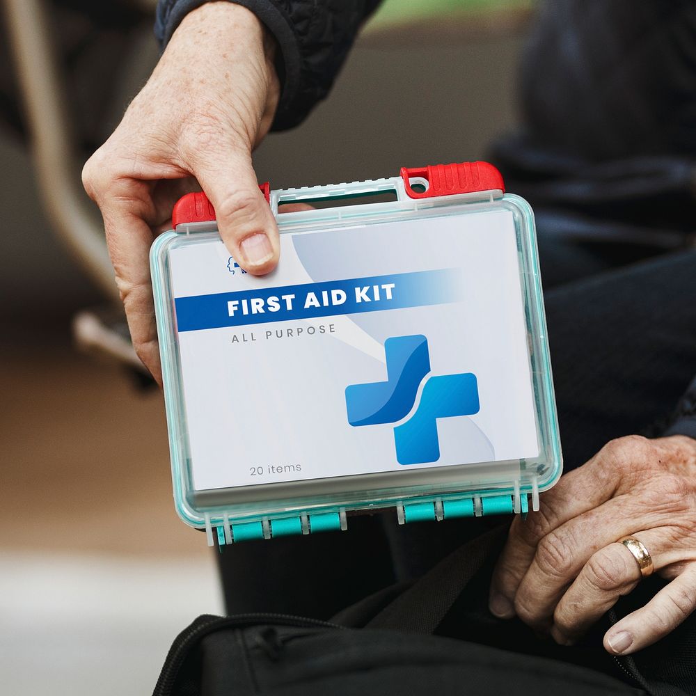 Portable first aid kit mockup psd