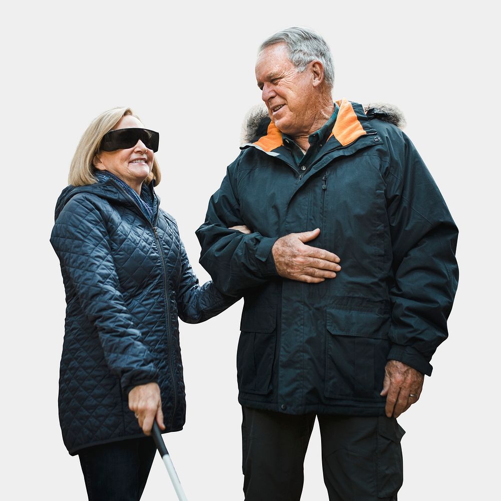 Couple mockup psd  grandpa taking his blind wife for a walk