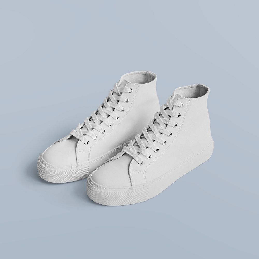 Psd white leather high top sneakers mockup