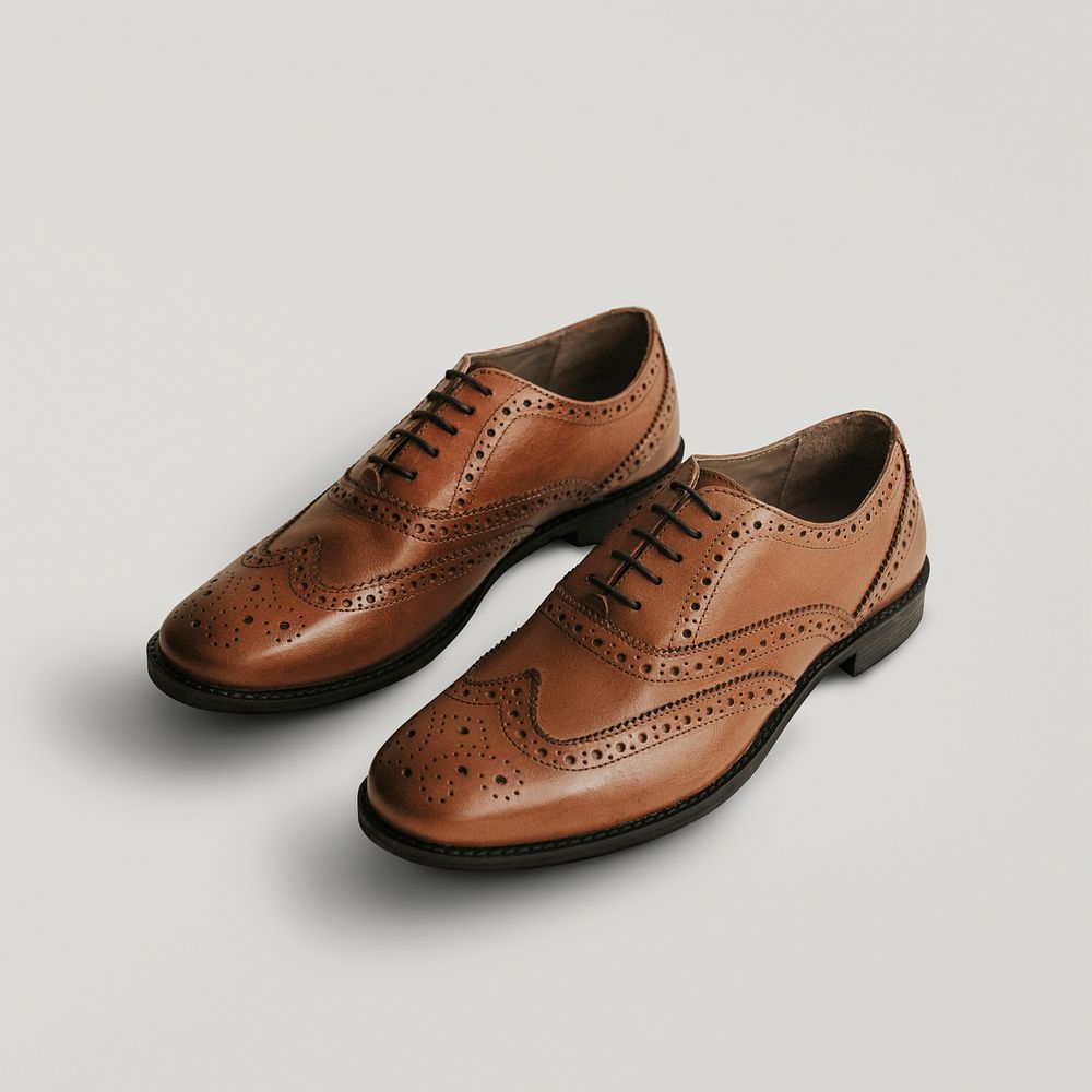 Men's brown leather derby mockup psd shoes