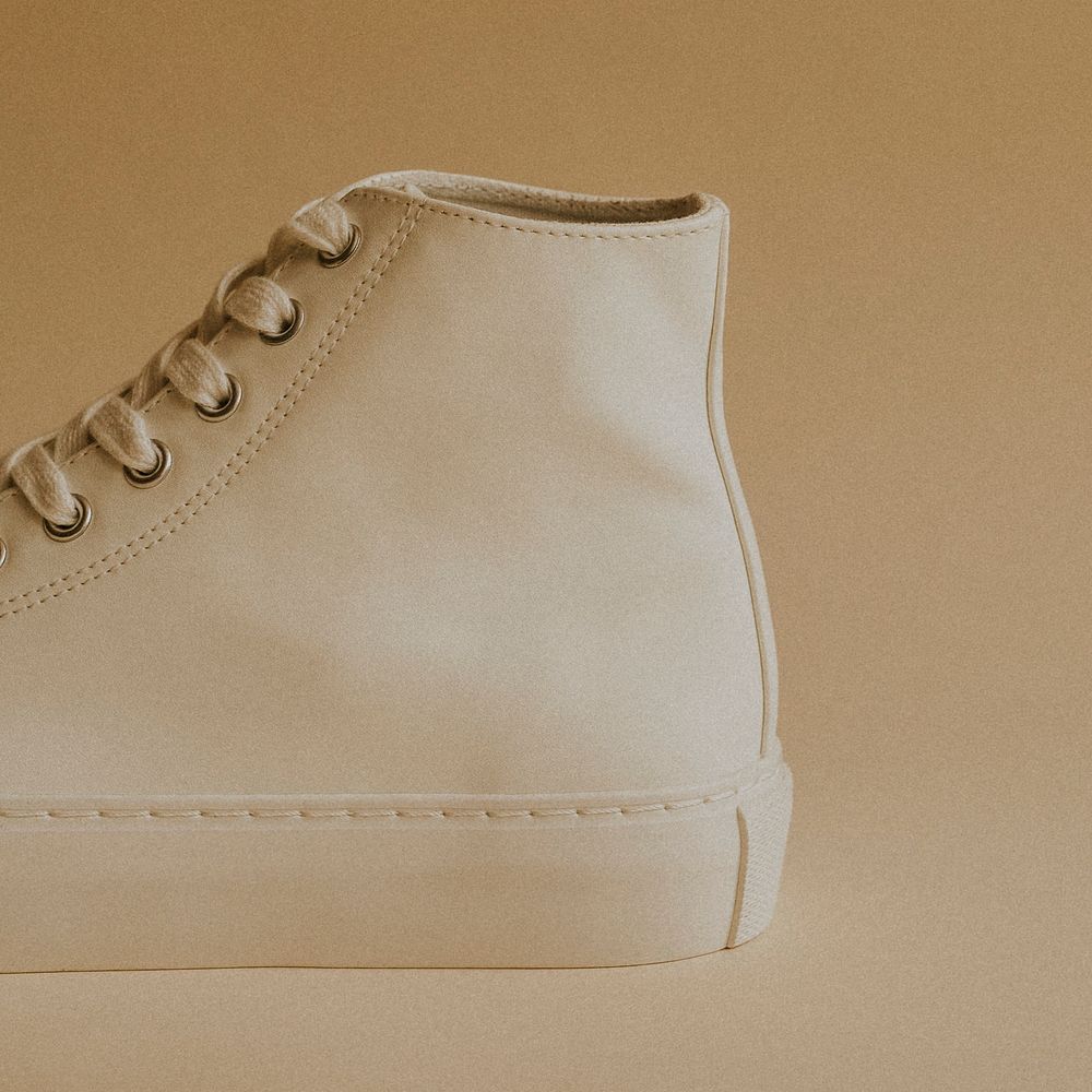 Beige psd high top sneakers shoes mockup