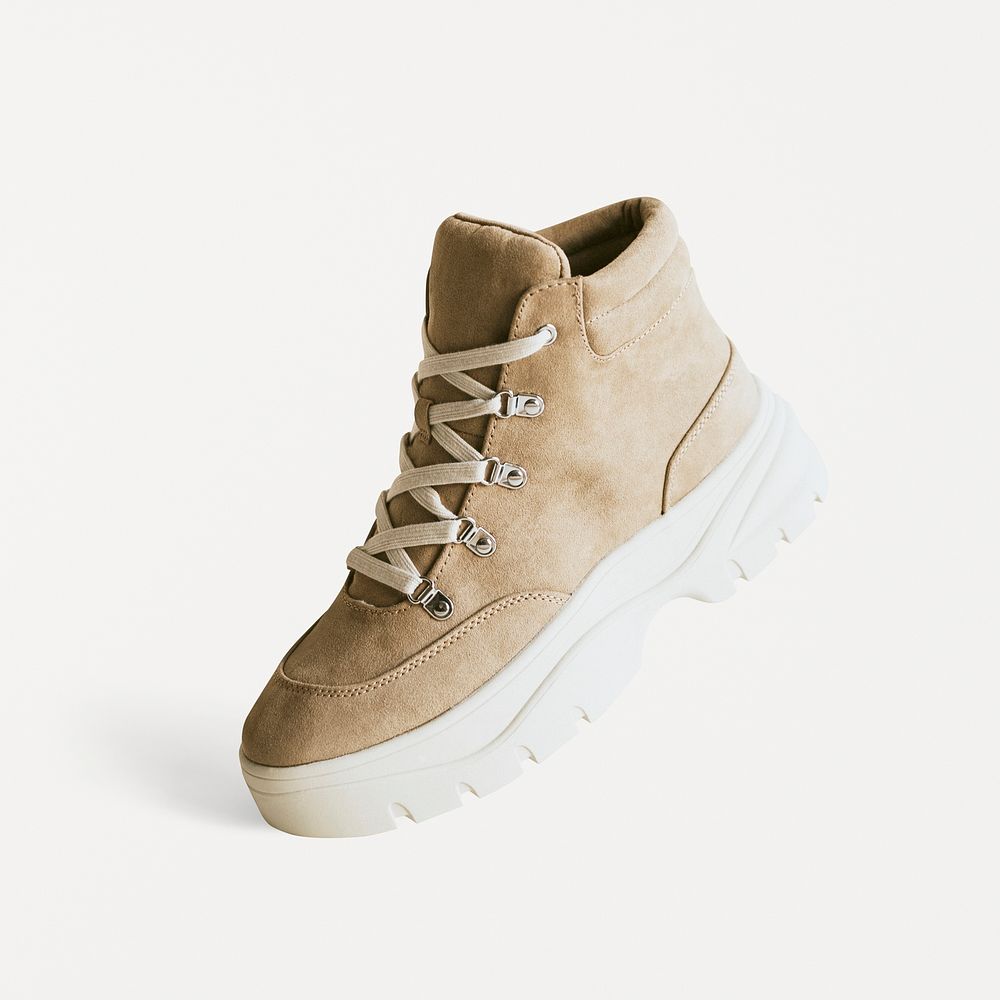 Beige hiking boots mockup sneakers