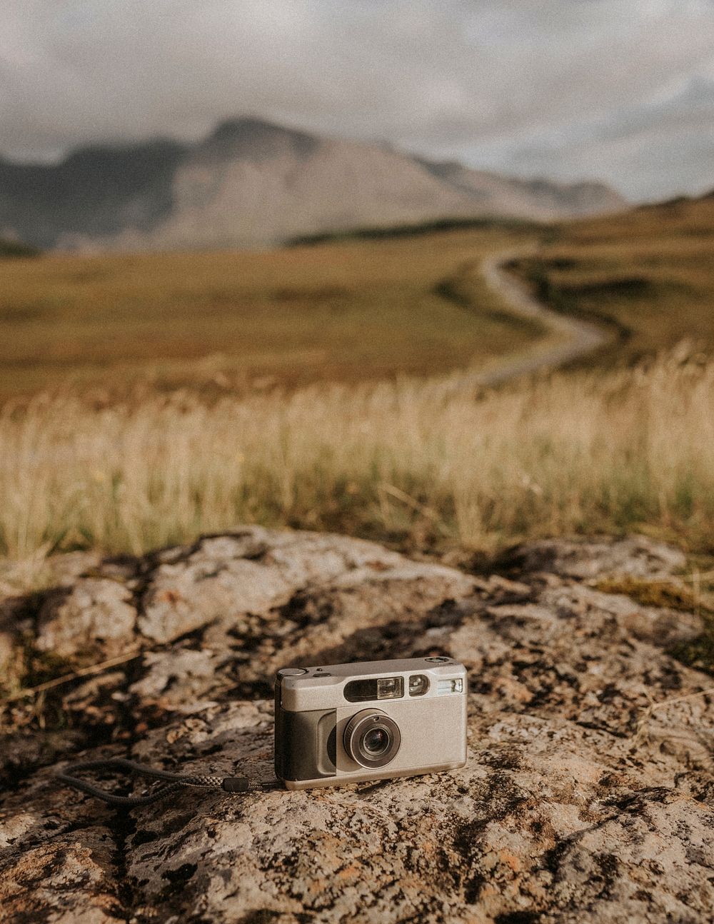 Analog film camera in rugged nature