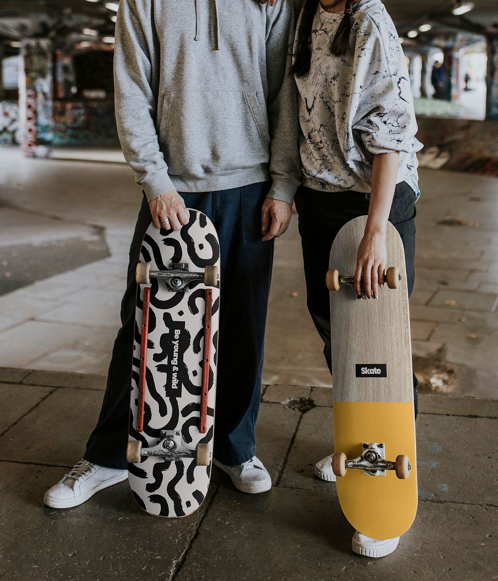 Skateboard mockups psd, customizable sport product