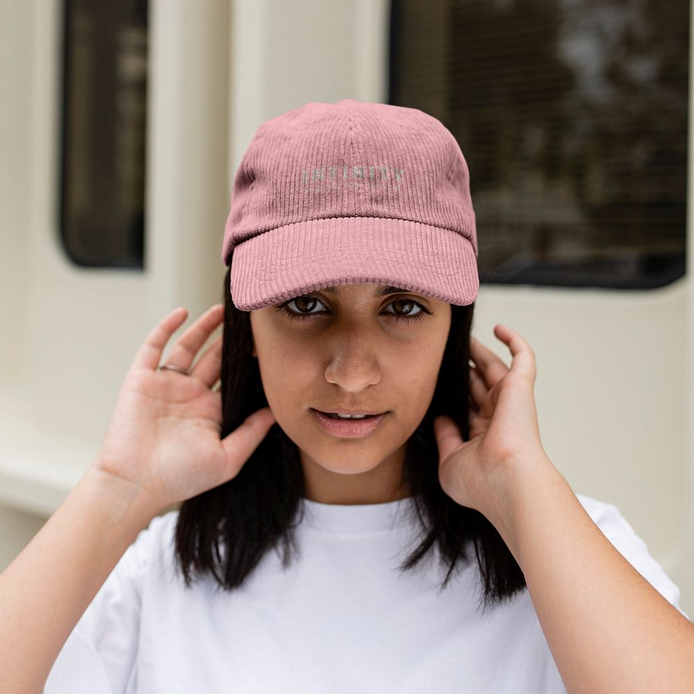 Cap mockup psd, business branding logo, pink design, fashion accessory