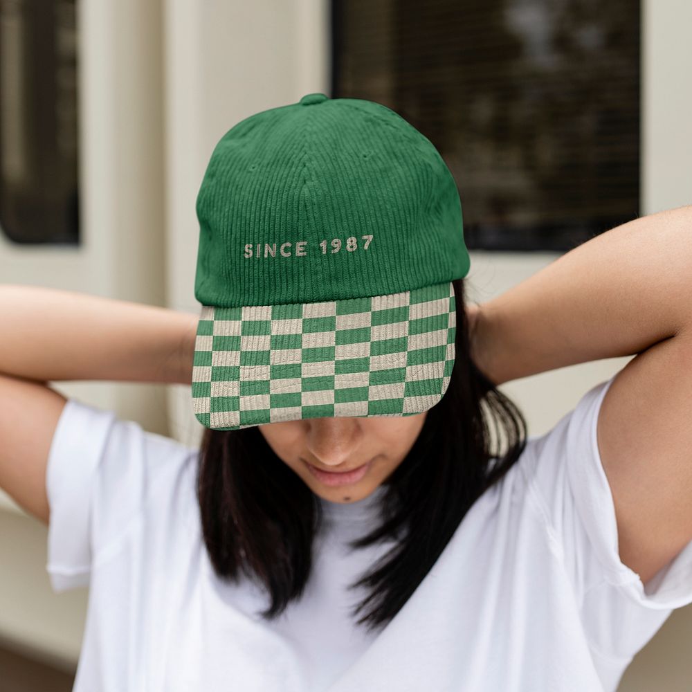 Cap mockup psd, business branding logo, green design, fashion accessory