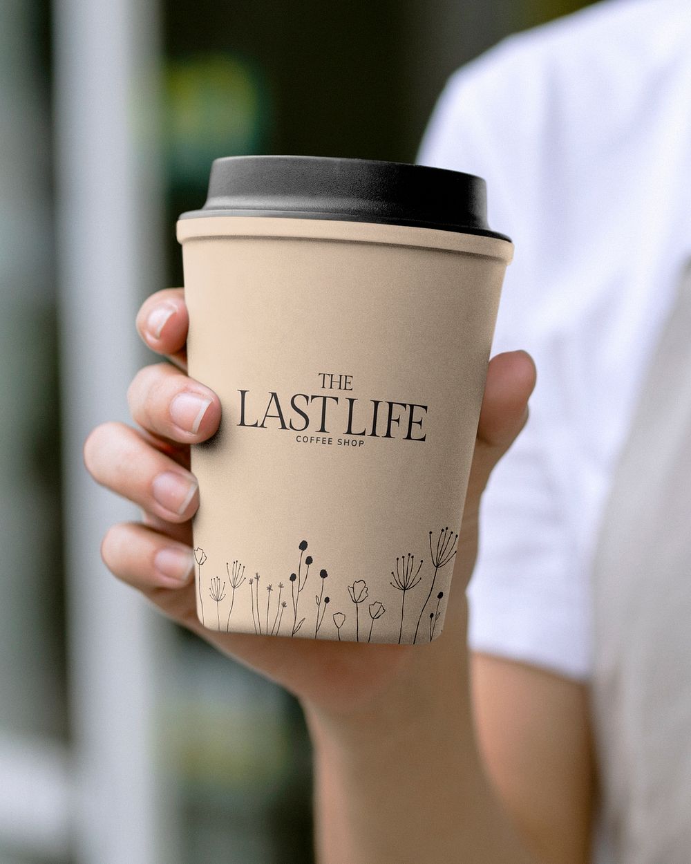Beige coffee cup mockup, for to go psd