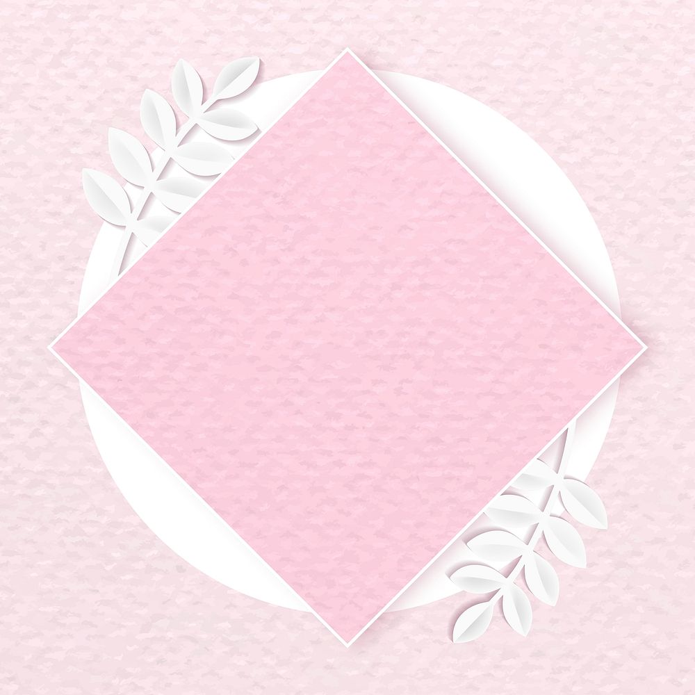 Rhombus frame on pink botanical patterned background vector