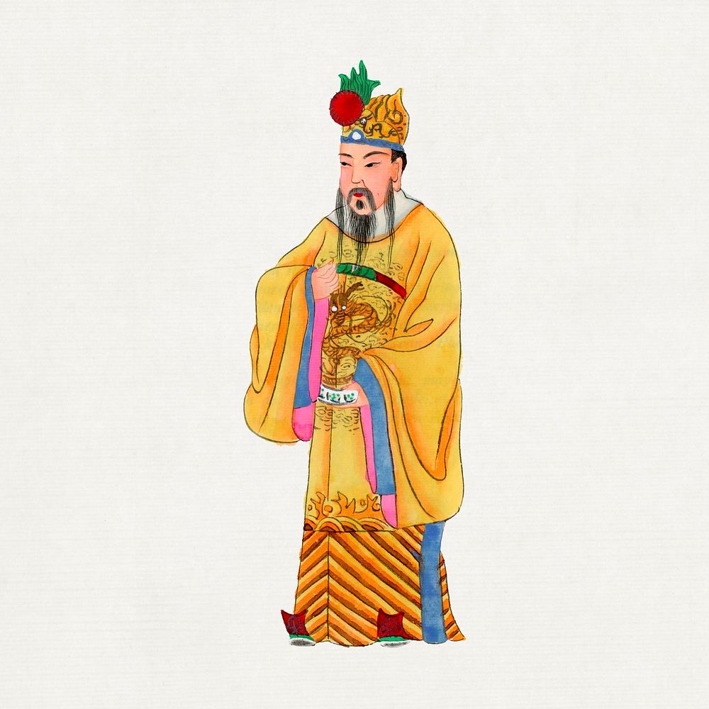 Chinese Emperor robe from T'ang Dynasty, vintage illustration psd