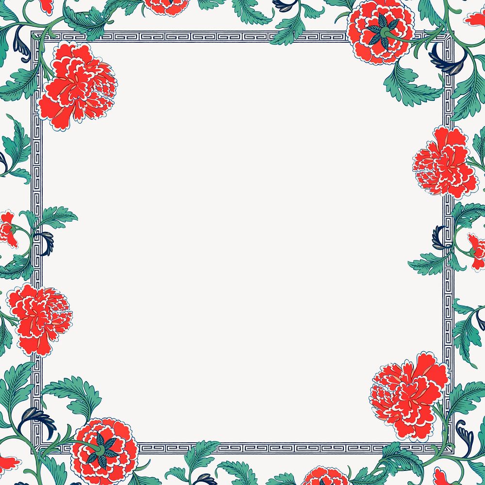 Floral peony flower frame, vintage Chinese graphic vector