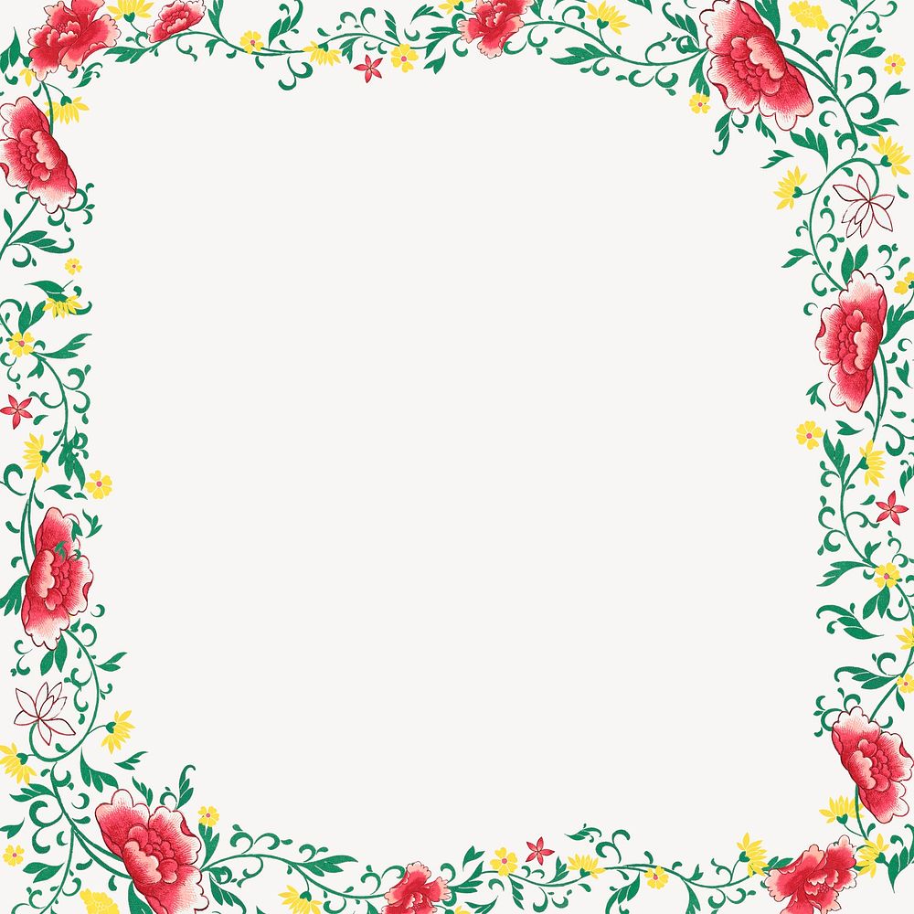 Colorful floral frame, aesthetic Asian graphic psd
