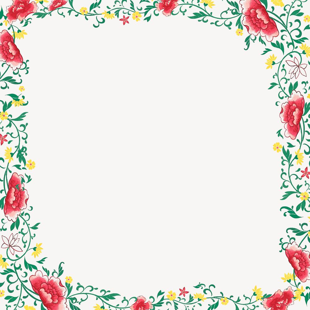 Colorful floral frame, aesthetic Asian graphic vector