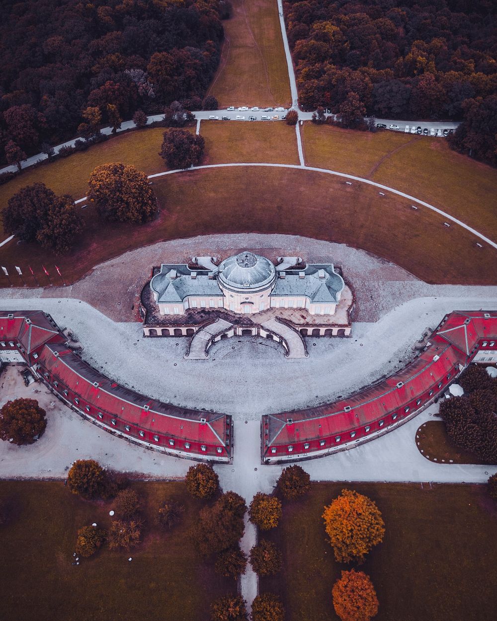 Aerial view of Schloss Solitude castle in Stuttgart, Germany