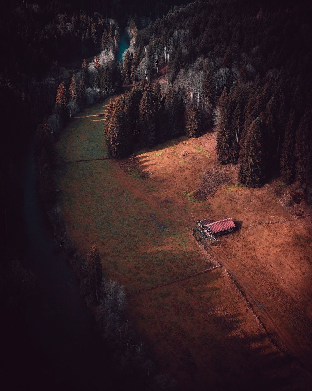 Aerial view of a shed in Wald, Bayern, Germany