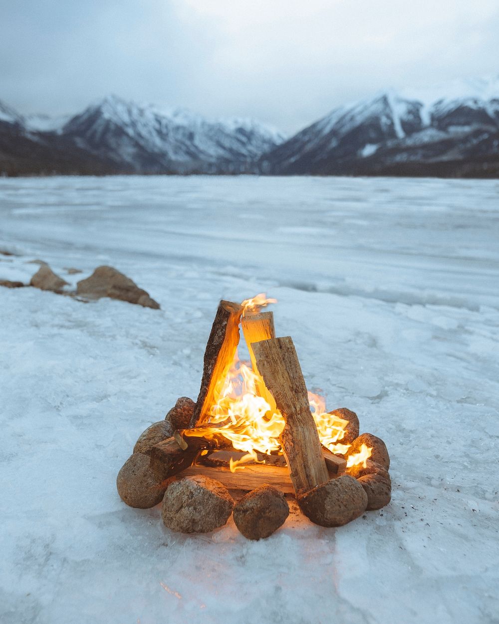 Bonfire on a frozen lake