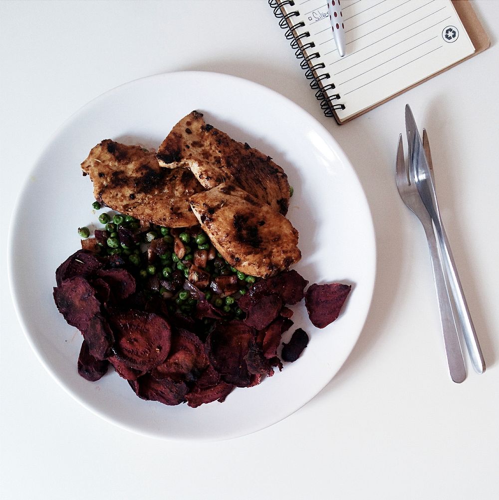 Chicken breast steak with beet root