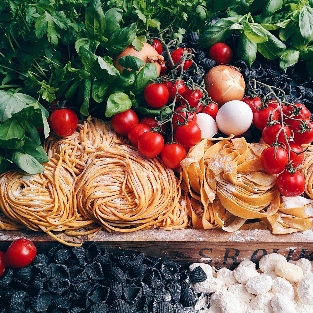 Colorful ingredients for a pasta dish