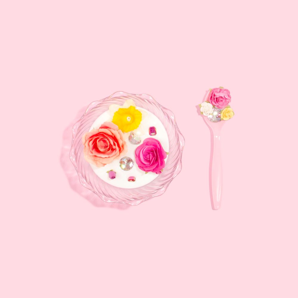 Milk in a bowl decorated with flowers
