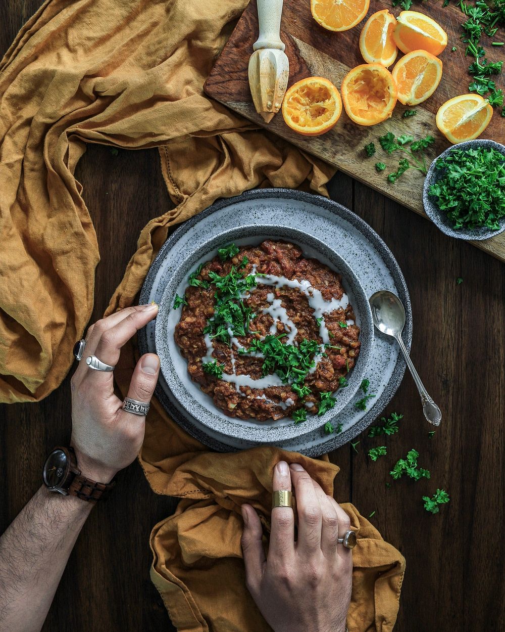 Sweet and savory teff dahl with citrus
