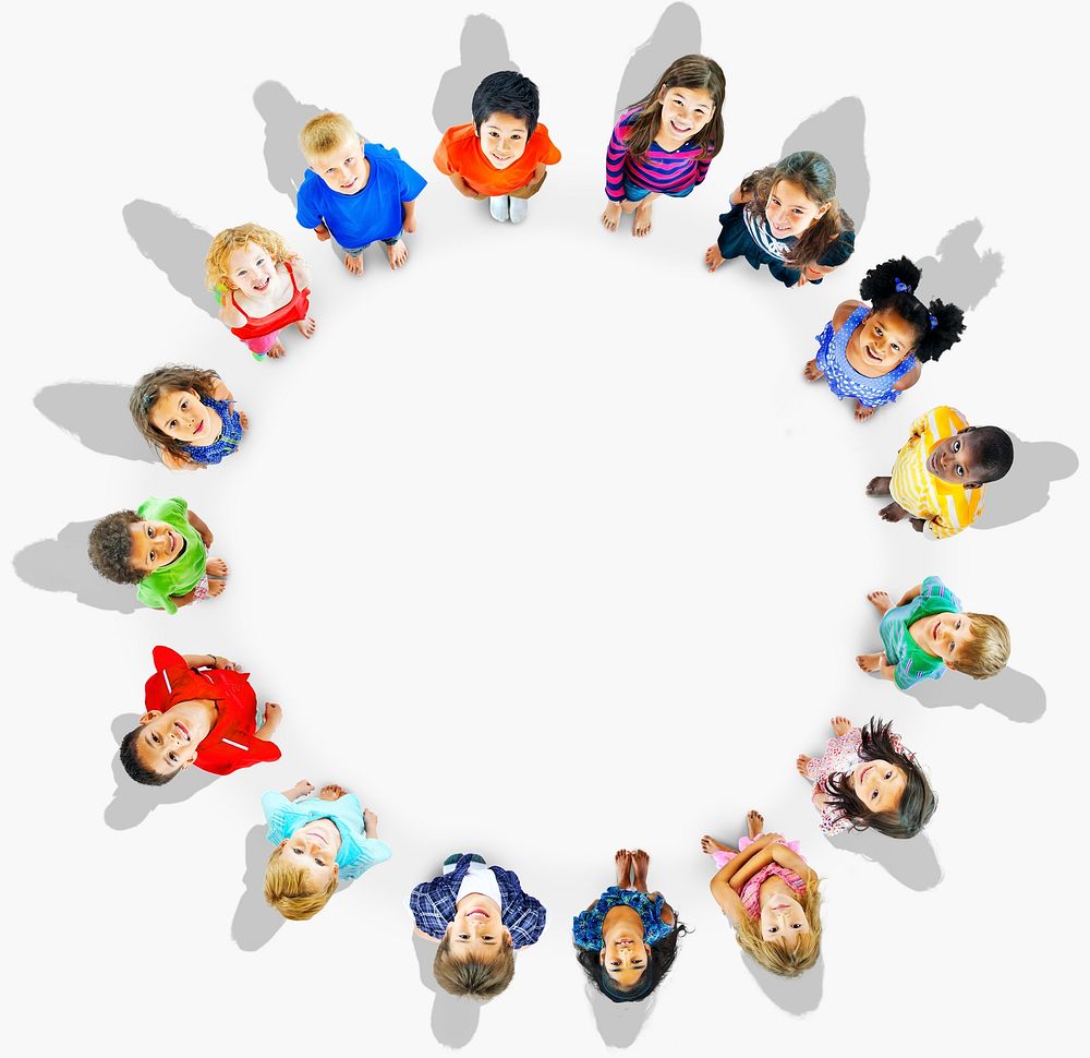 Top view of multi-ethnic kids in a circle