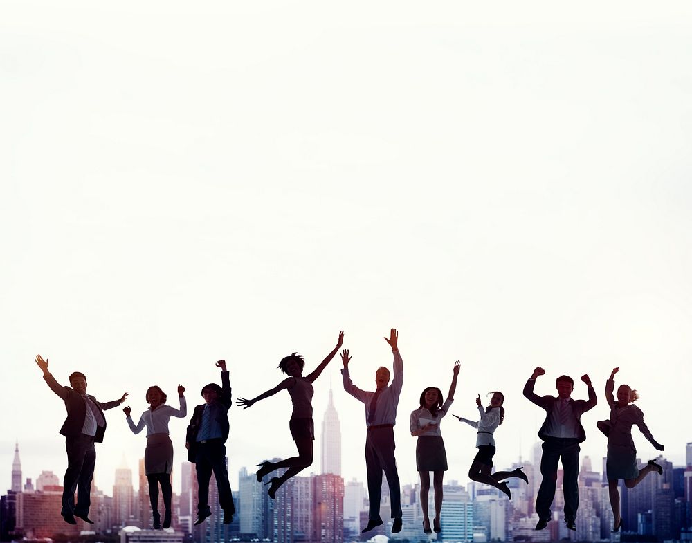 Business People Achievement Success Jumping Celebration Concept