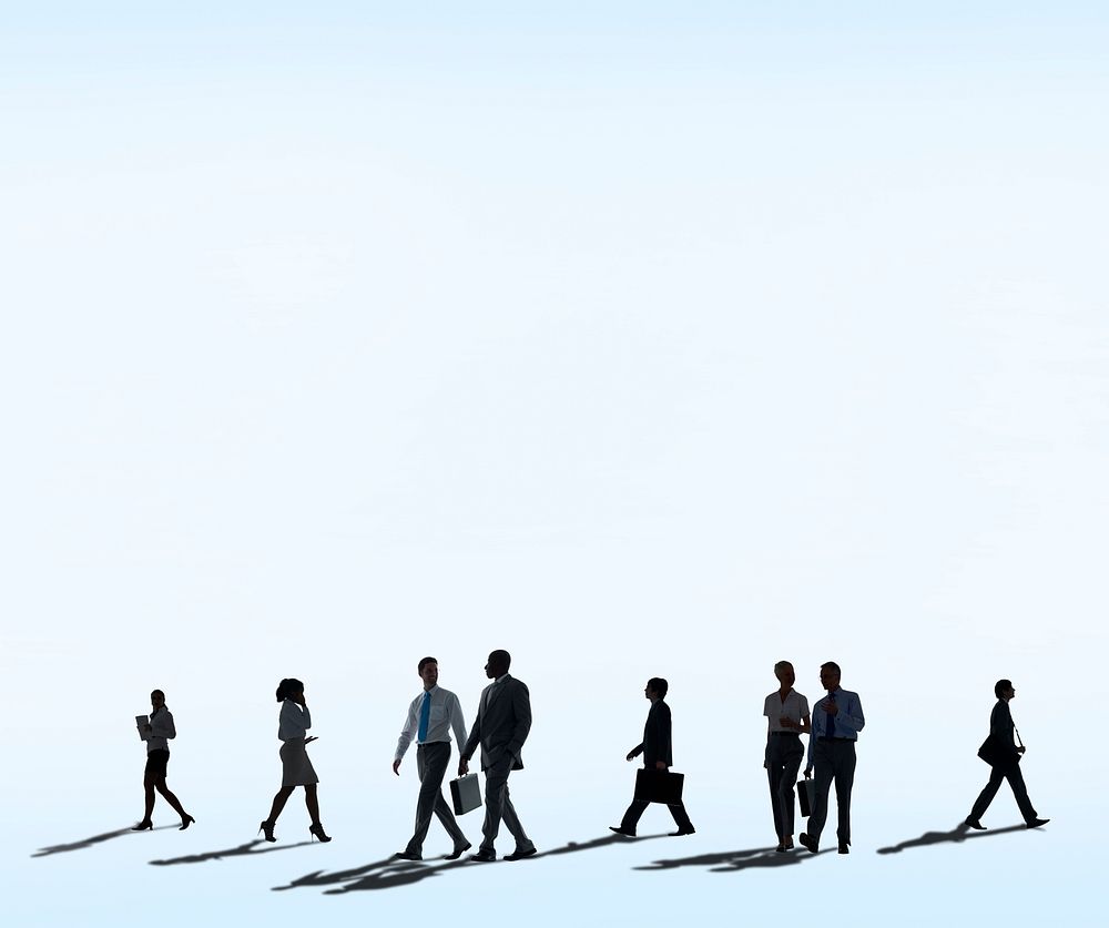 Business people walking silhouette on white background