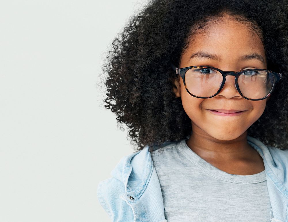 African descent little girl wearing glasses 