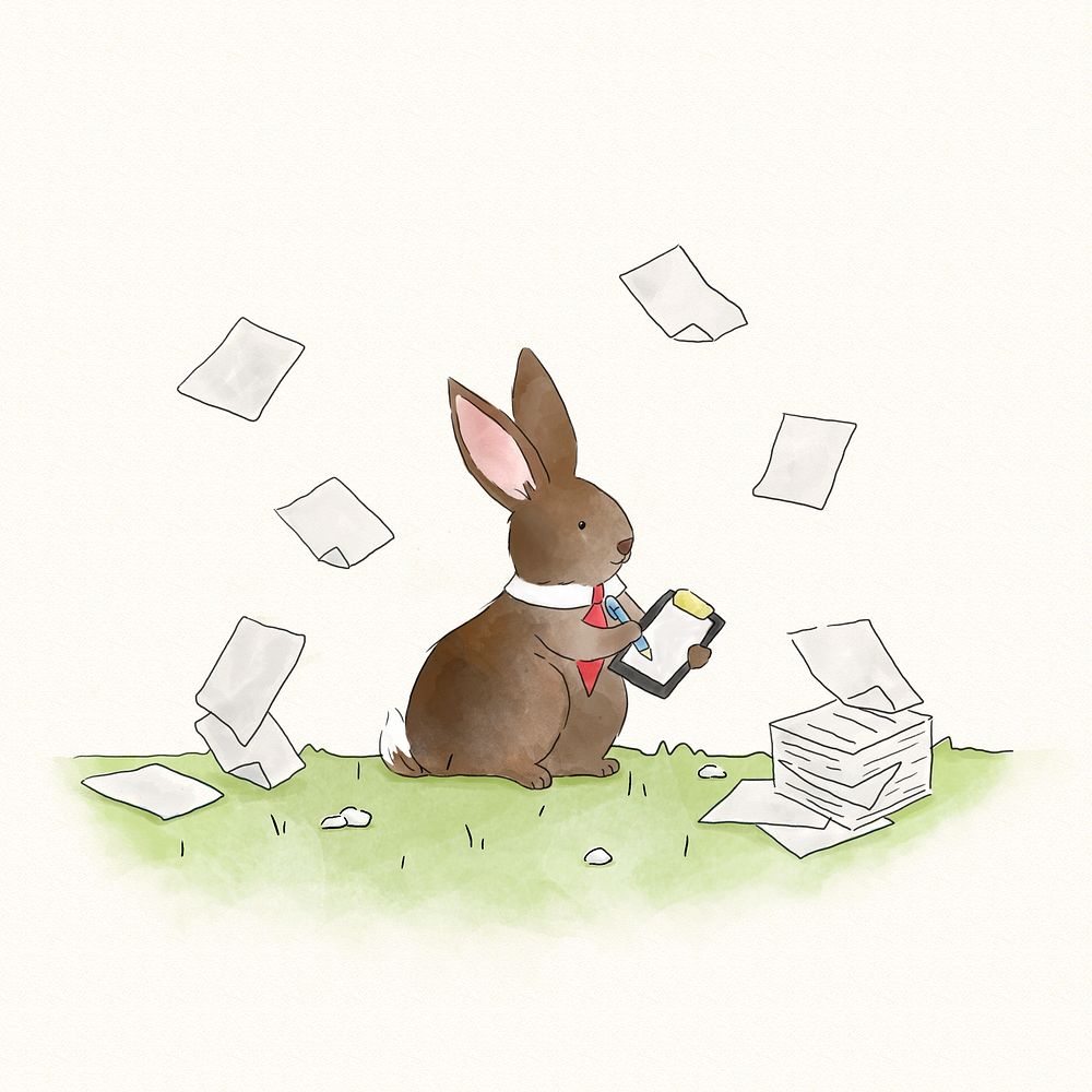 Busy bunny rabbit signing documents