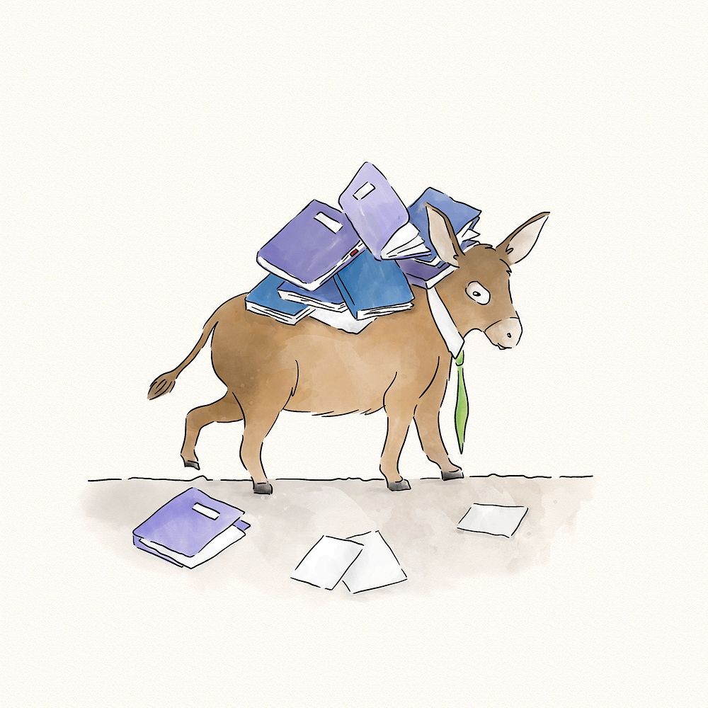Donkey carrying a load of books